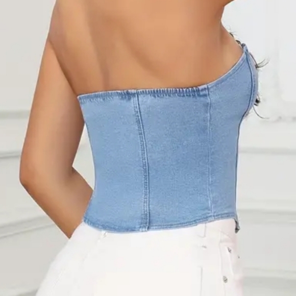 Size Xsmall Zip Up Denim Tube Top - Picture 2 of 10